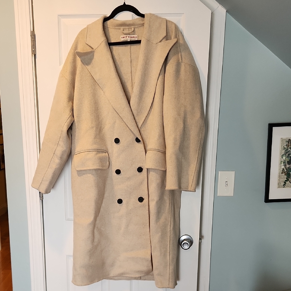 Free People Tan Double-Breasted Trench Coat